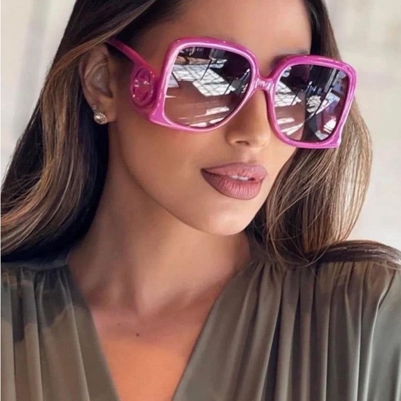 NEW GUCCI SUNGLASSES GG1326S 004 PINK SQUARE WOMEN EYEWEAR - Picture 4 of 11